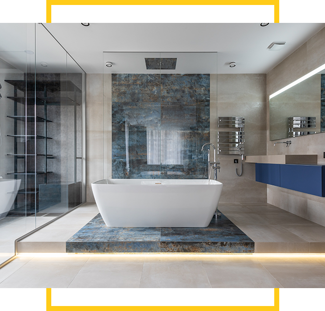 A bathroom with a tub, shower and sink.